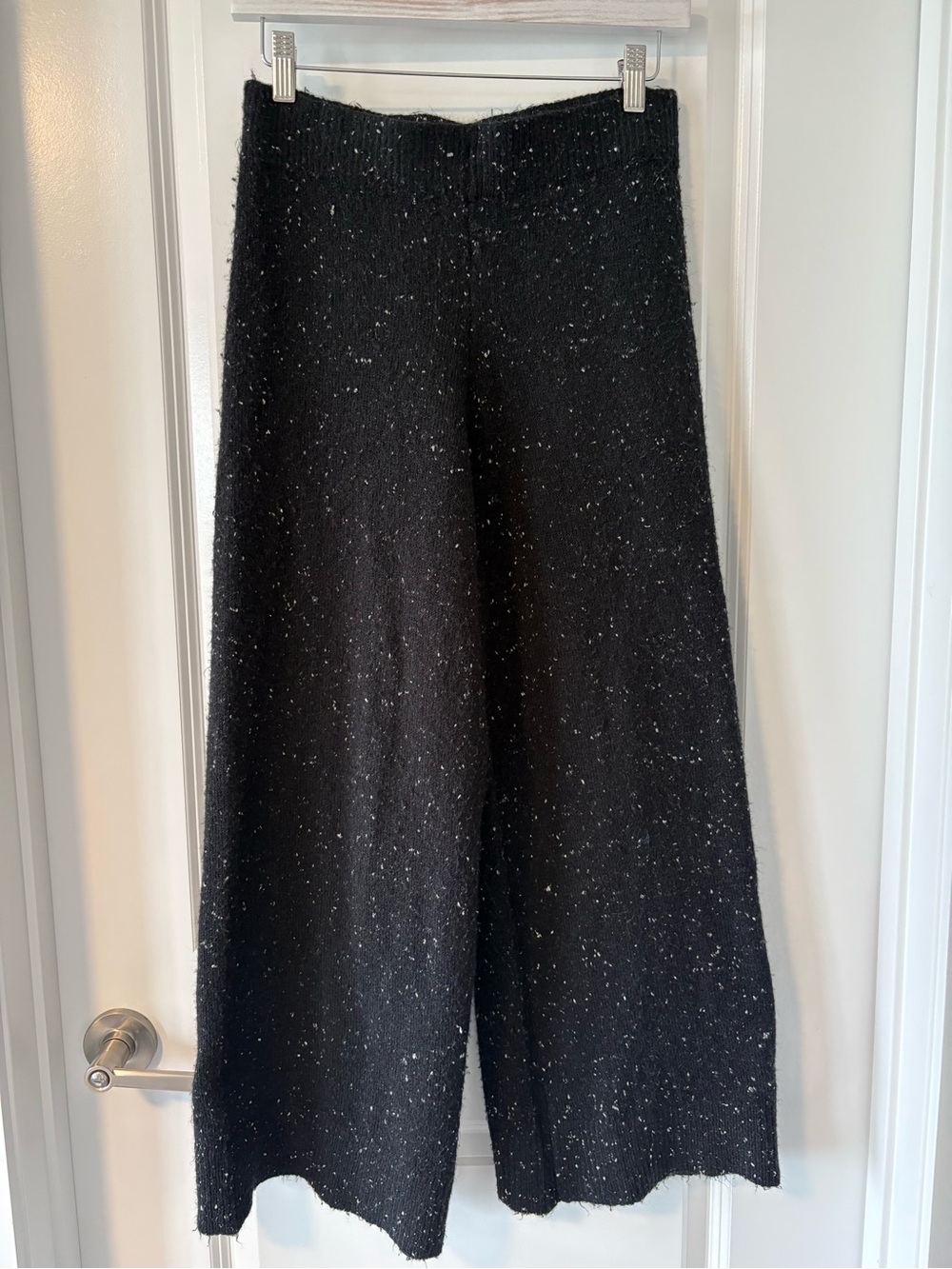 Zara Speckled Knit Wide Leg Trousers Black Flecked Small